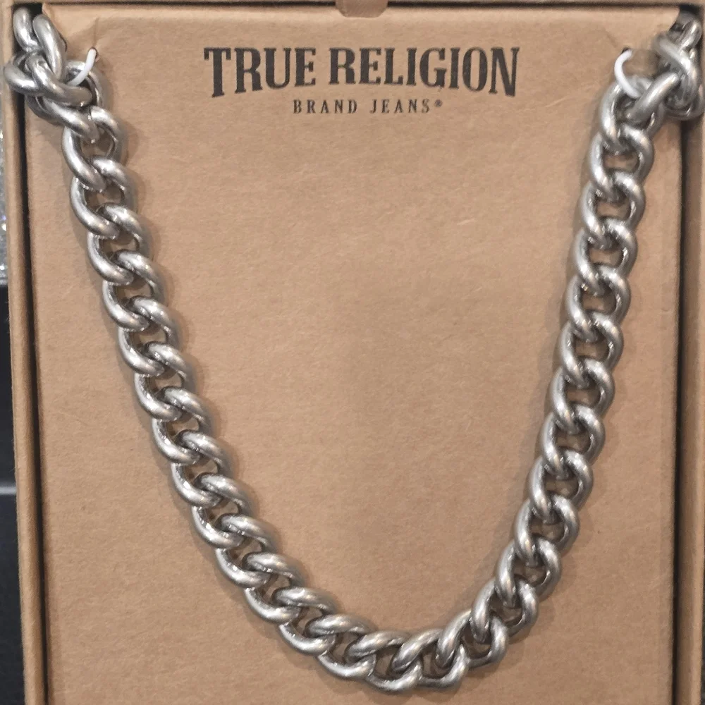 True Religion Silver Cuban‎ Chain Necklace